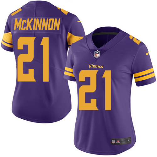 Nike Vikings #21 Jerick McKinnon Purple Women's Stitched NFL Limited Rush Jersey - Click Image to Close